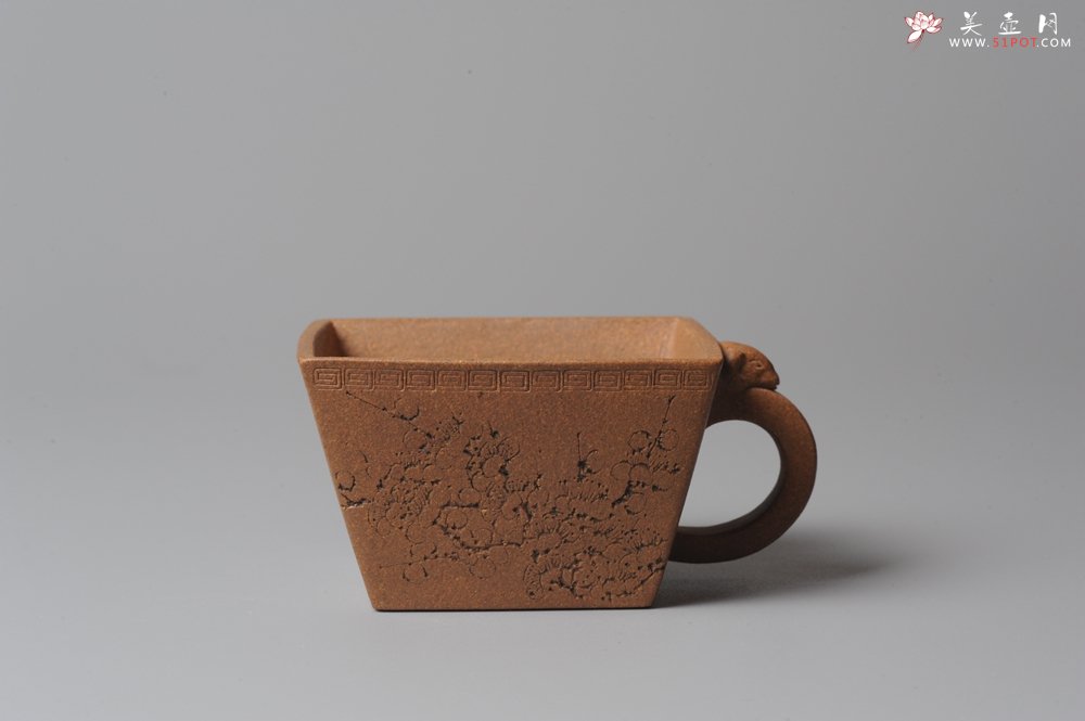 紫砂壶图片：唐文全手 刘华徒弟生益刻绘 老段泥 兽耳品茗杯 - 美壶网