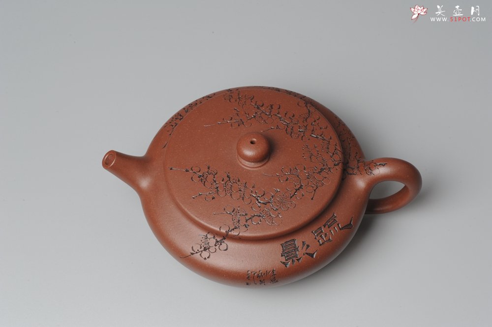 紫砂壶图片：刘华徒弟生益刻绘 全手工桑扁 - 美壶网