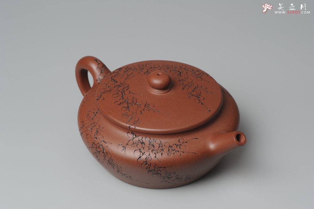 紫砂壶图片：刘华徒弟生益刻绘 全手工桑扁 - 美壶网