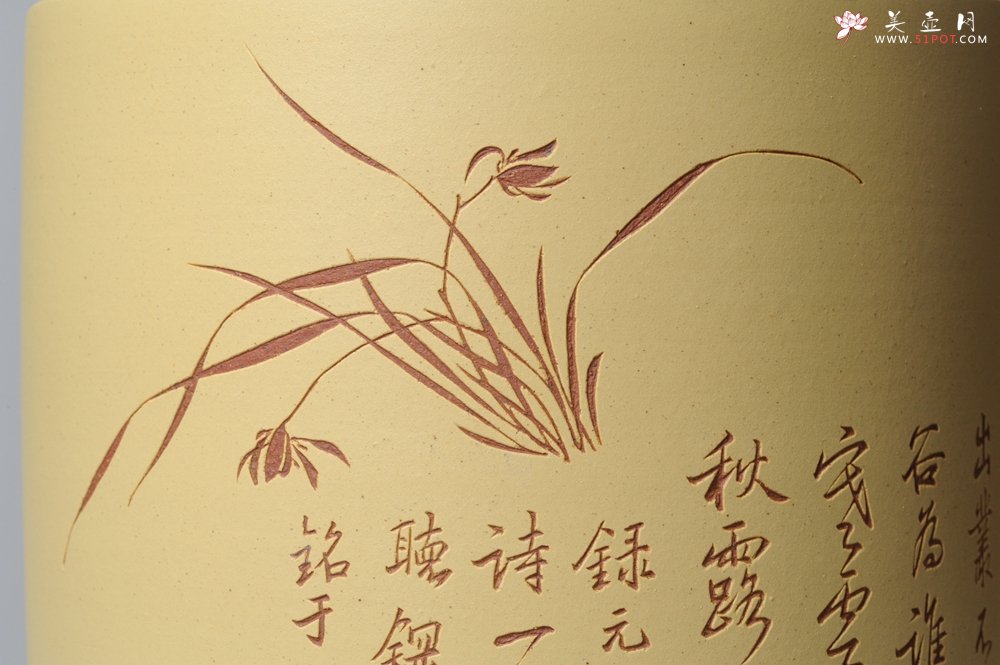 紫砂壶图片：素雅 文气 有兰有竹 笔筒 功力精湛 - 美壶网