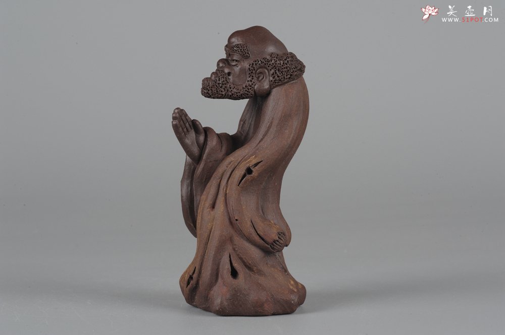 紫砂壶图片：精品小号树桩达摩茶宠摆件 神态生动  - 美壶网