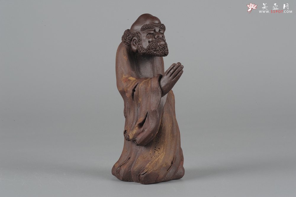 紫砂壶图片：精品小号树桩达摩茶宠摆件 神态生动  - 美壶网