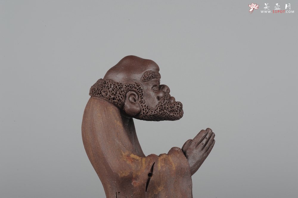 紫砂壶图片：精品小号树桩达摩茶宠摆件 神态生动  - 美壶网