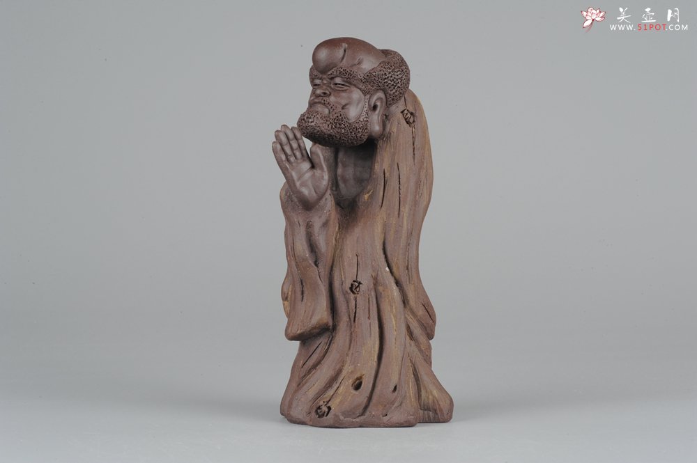 紫砂壶图片：大号树桩达摩 神态生动 精致茶宠 - 美壶网