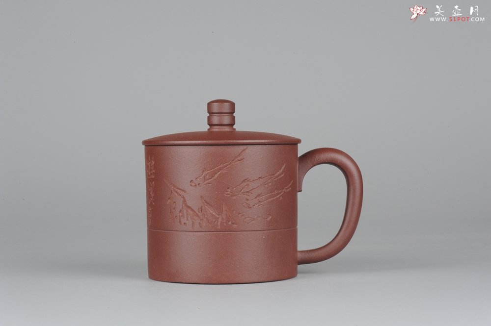 紫砂壶图片：美杯特惠精品紫砂盖杯 篆刻家张志伟教授装饰  - 美壶网