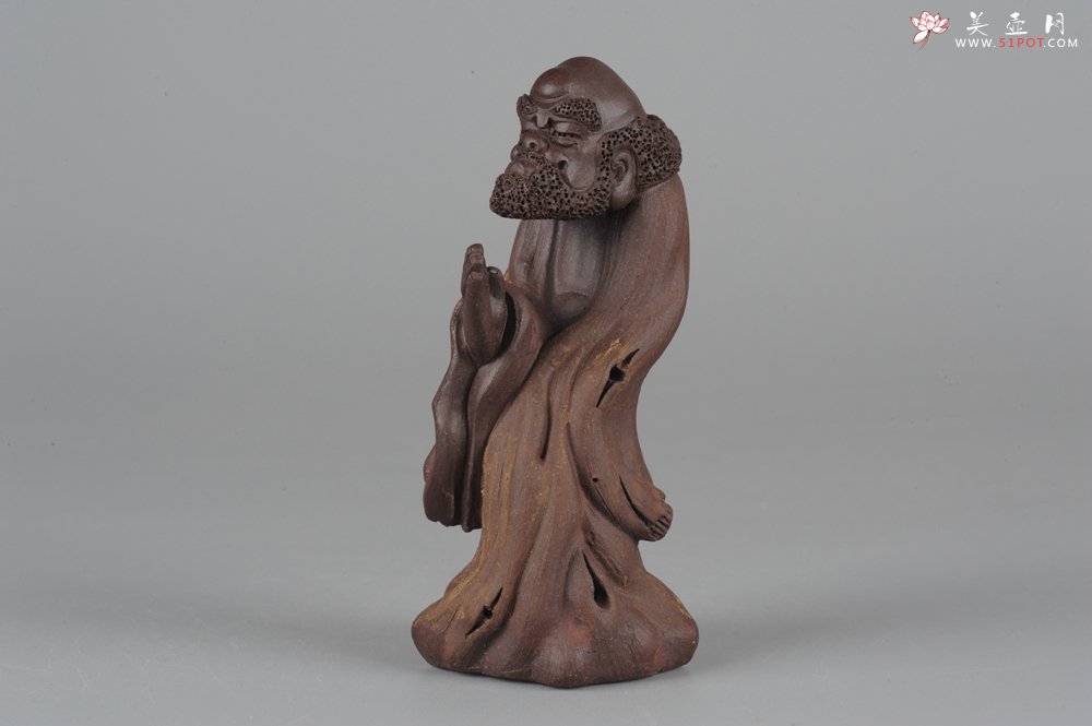 紫砂壶图片：精品小号树桩达摩茶宠摆件 神态生动  - 美壶网