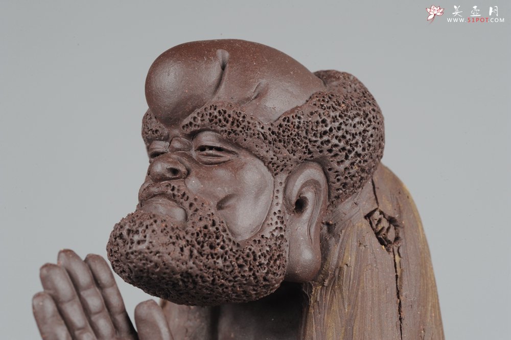 紫砂壶图片：大号树桩达摩 神态生动 精致茶宠 - 美壶网