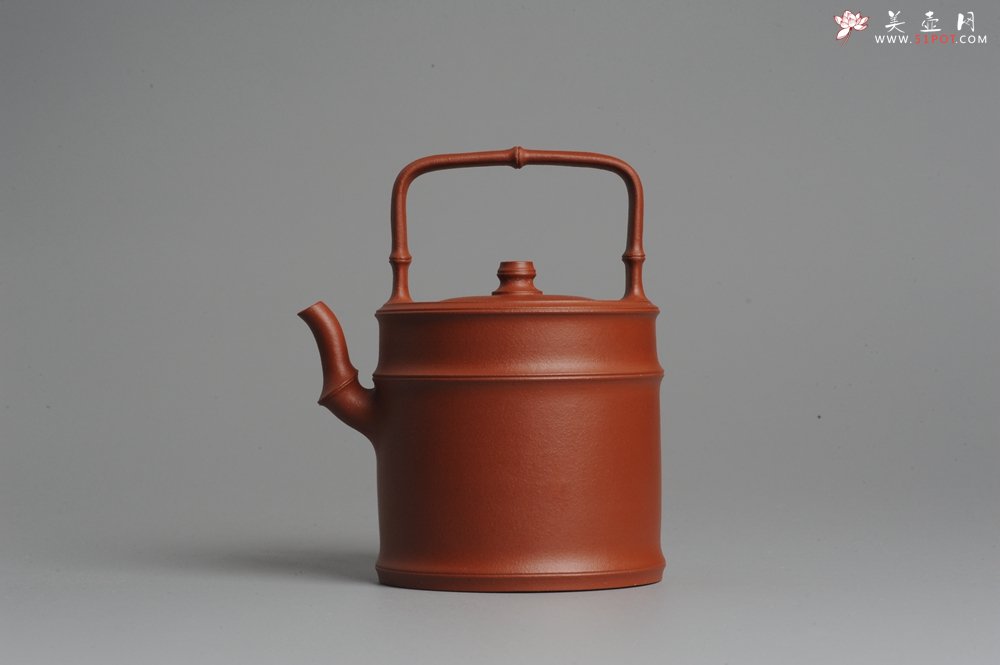 紫砂壶图片：美壶特惠 小红泥润竹提梁 挺拔秀雅 - 美壶网