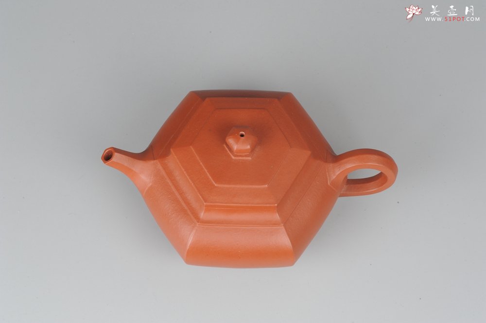 紫砂壶图片：非铁红色素泥 优质朱泥全手工大彬六方壶 端庄秀美 - 美壶网