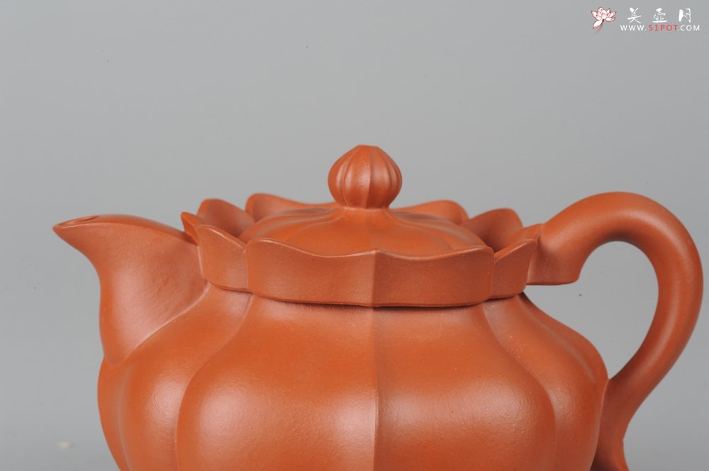 紫砂壶图片：优质小红泥莲花僧帽 线条干净利落 - 美壶网