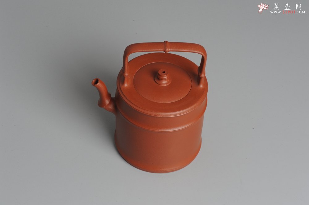 紫砂壶图片：美壶特惠 小红泥润竹提梁 挺拔秀雅 - 美壶网