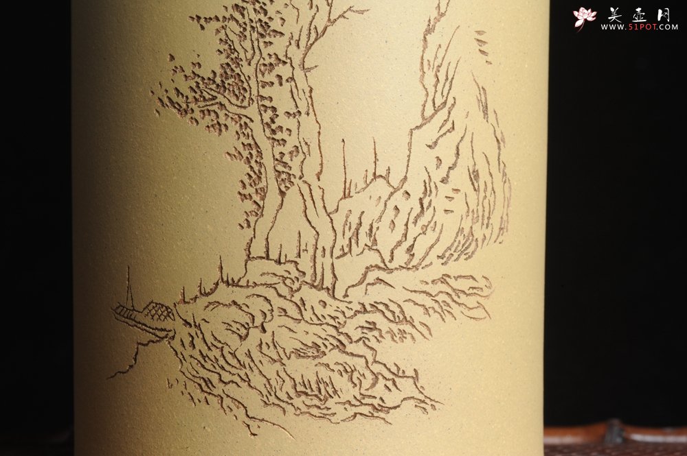 紫砂壶图片：美筒特惠 精品山水高帽笔筒二式 一曲新词酒一杯 老师不打草稿直接空刻 一气呵成  - 美壶网