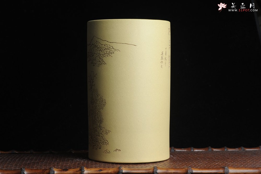紫砂壶图片：美筒特惠 精品山水高帽笔筒五式  老师不打草稿直接空刻 一气呵成 - 美壶网