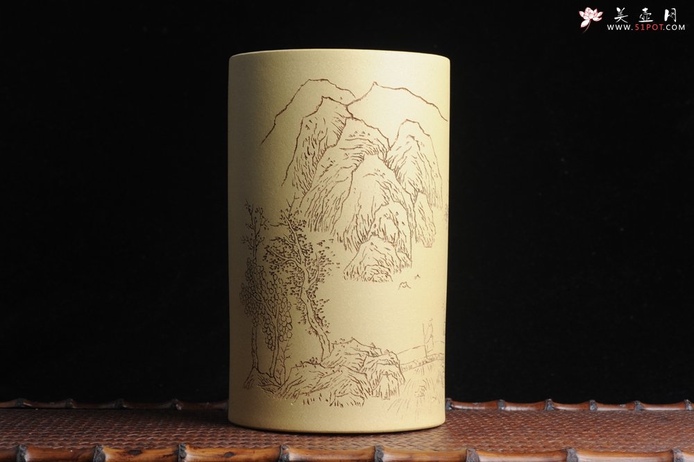 紫砂壶图片：美筒特惠 精品山水高帽笔筒一式 老师不打草稿直接空刻 一气呵成  - 美壶网