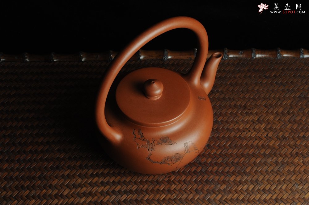 紫砂壶图片：全手工精品小红泥也是朱泥旭茂提梁 文气十足 - 美壶网