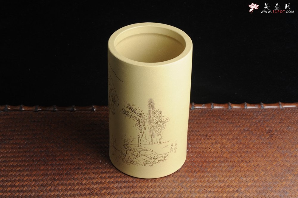 紫砂壶图片：美筒特惠 精品山水高帽笔筒一式 老师不打草稿直接空刻 一气呵成  - 美壶网