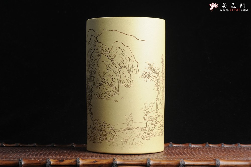 紫砂壶图片：美筒特惠 精品山水高帽笔筒一式 老师不打草稿直接空刻 一气呵成  - 美壶网