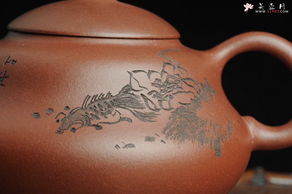 紫砂壶图片：美壶特惠 文气葫芦（福禄）壶 装饰游鱼之乐 - 美壶网