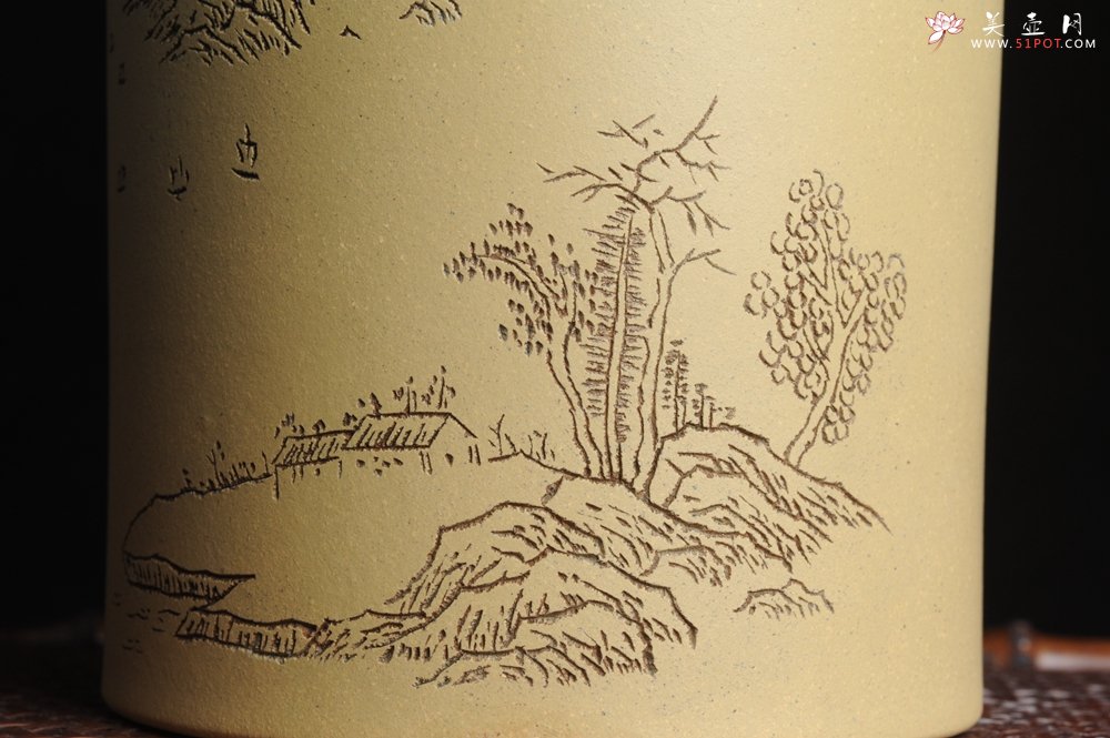 紫砂壶图片：美筒特惠 精品山水高帽笔筒六式 偶来独坐碧溪头 石涧茅亭白日幽 老师不打草稿直接空刻 一气呵成 - 美壶网