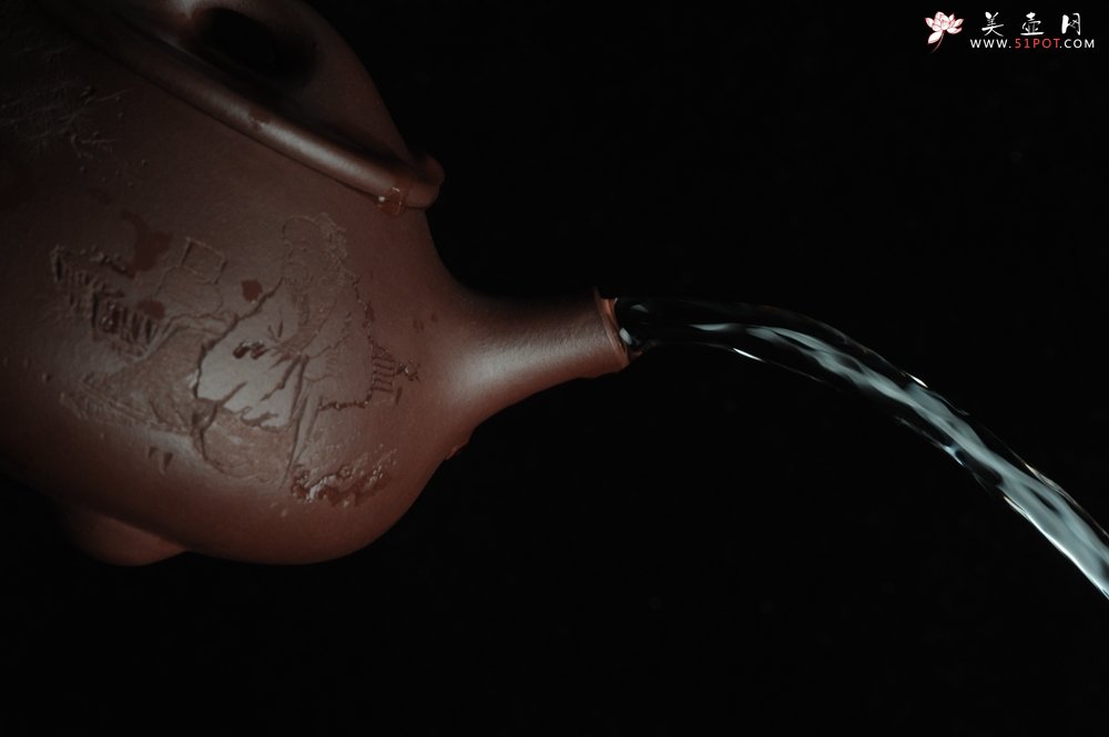 紫砂壶图片：美壶特惠 经典平盖小石瓢 满瓢（景舟石瓢）方健双刀即兴装饰松下高士煮茶图 泥料超好 做工灰常精致 - 美壶网