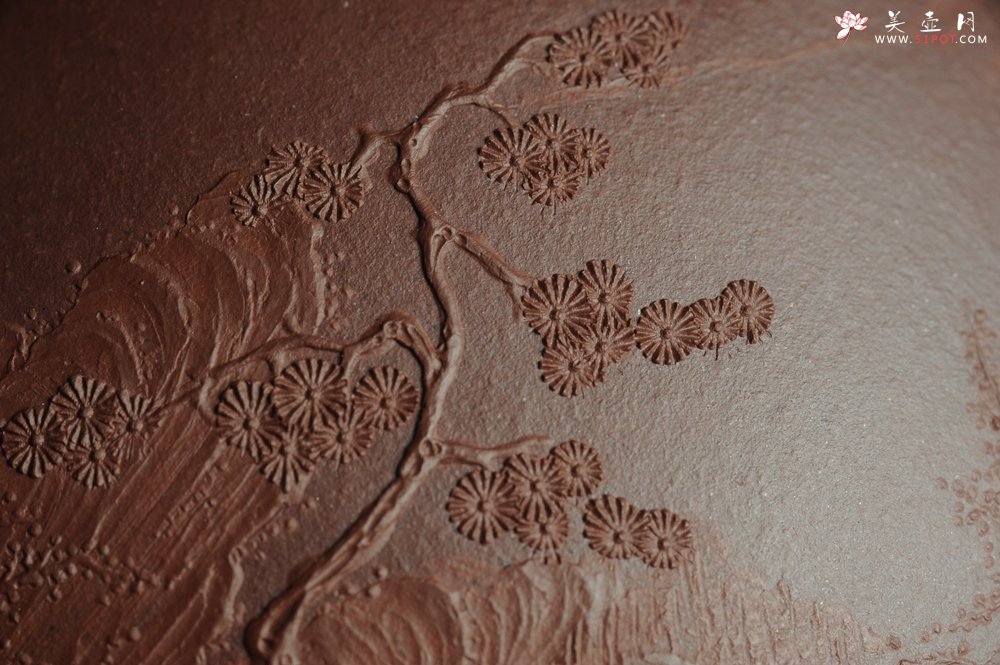 紫砂壶图片：美壶特惠 经典平盖小石瓢 满瓢（景舟石瓢）泥绘山水 江清月近人 单色泥绘更显功力 - 美壶网