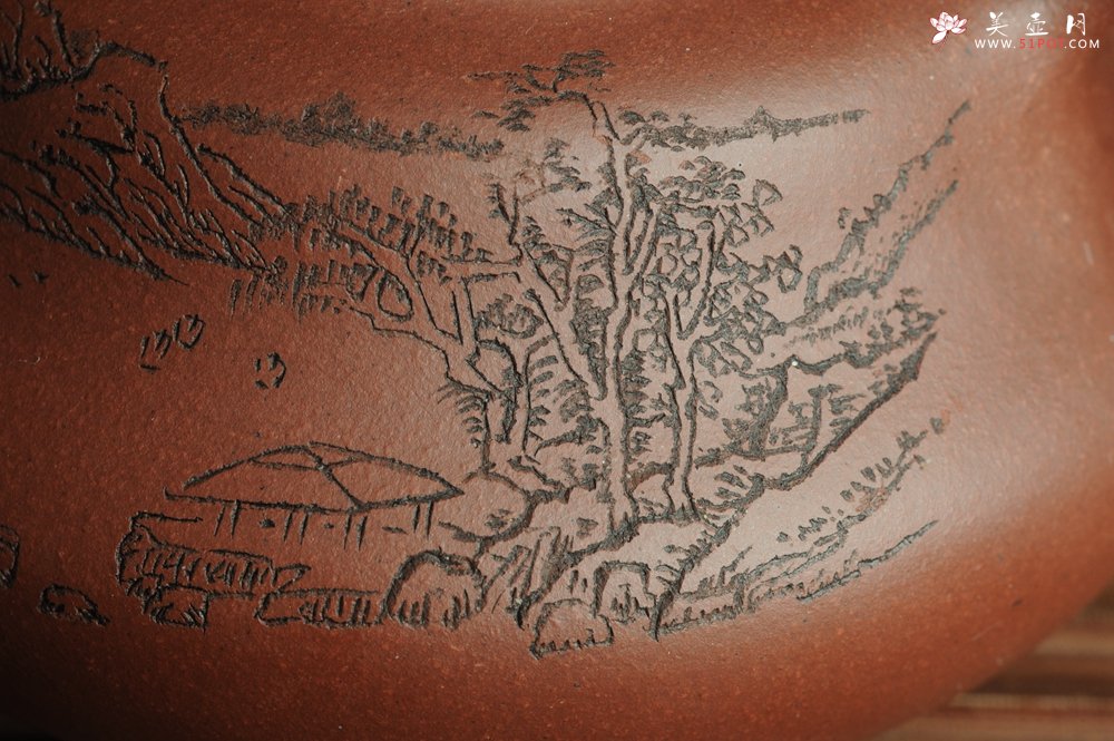 紫砂壶图片：美壶特惠 文气葫芦（福禄）壶 装饰山水 松风竹炉 - 美壶网