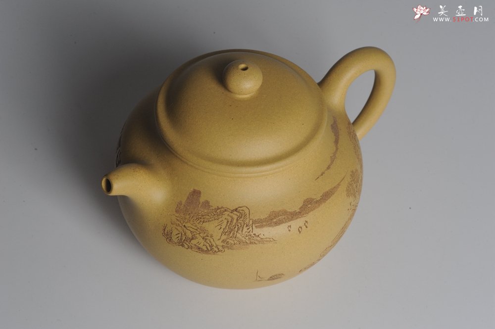 紫砂壶图片：美壶特惠 灰常好的本山段精工山水莲子壶 端庄秀雅 白云回望合 青霭入看无 - 美壶网