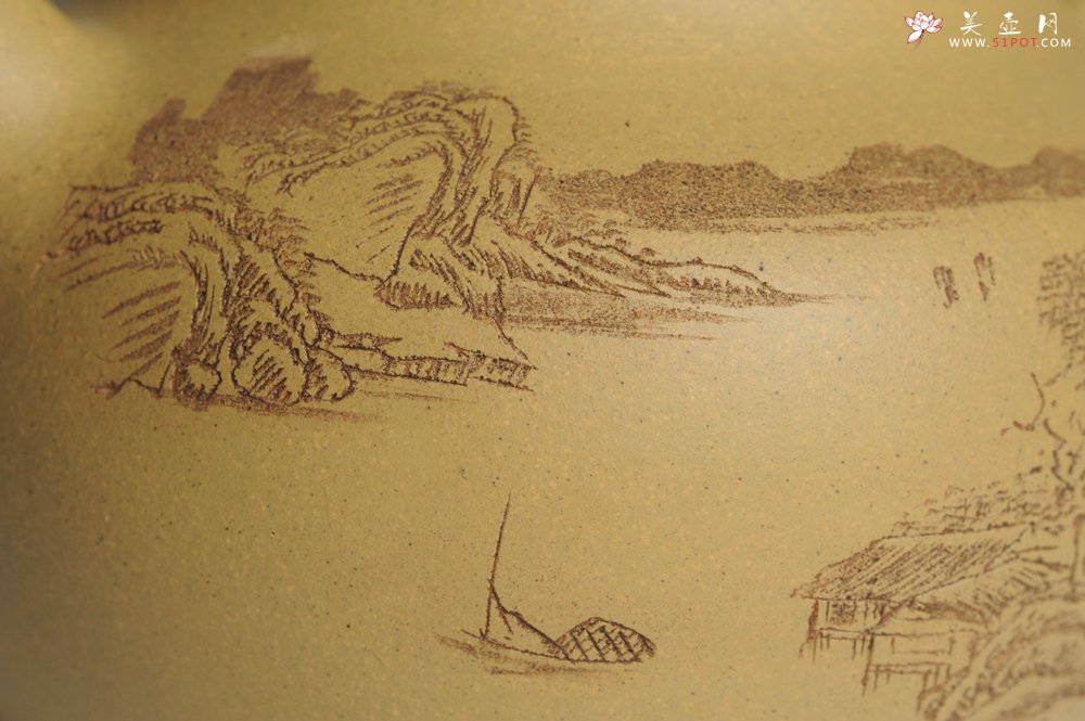 紫砂壶图片：美壶特惠 灰常好的本山段精工山水莲子壶 端庄秀雅 江山皆有意 宇宙俱无涯 - 美壶网