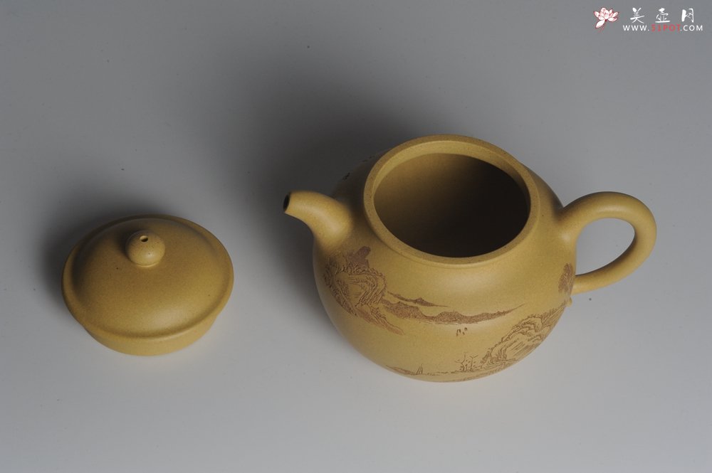 紫砂壶图片：美壶特惠 灰常好的本山段精工山水莲子壶 端庄秀雅 造化钟神秀 阴阳割昏晓 - 美壶网