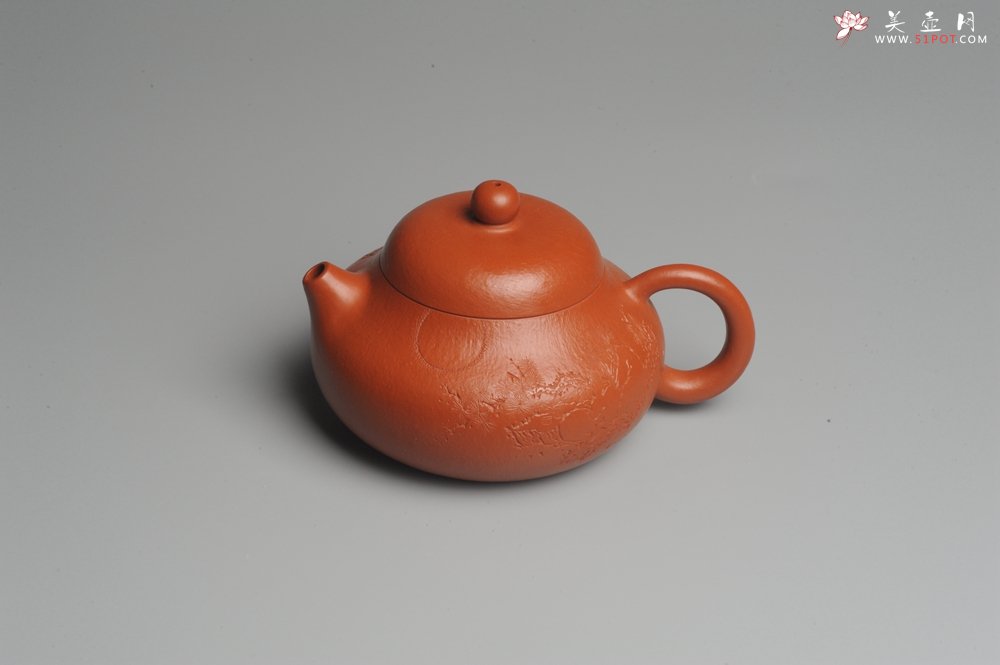 紫砂壶图片：优质赵庄朱泥全手工文旦 方健双刀文气装饰 - 美壶网