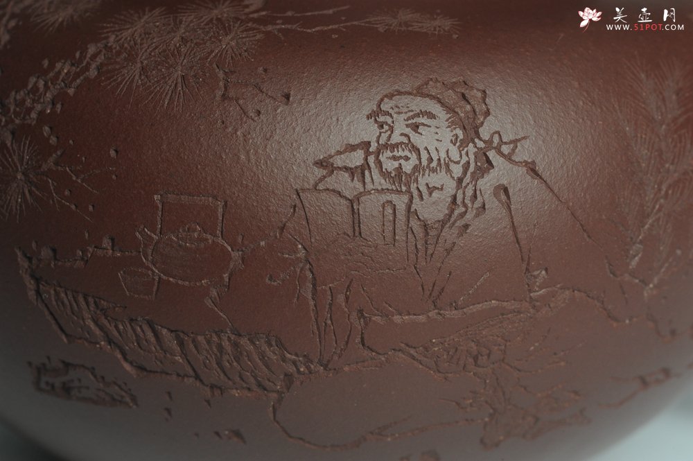 紫砂壶图片：强强联合 实力派杨老师全手工大亨莲子 方健老师即兴装饰 一甄清气半静吟 古韵悠悠 气势非凡 深得老味 - 美壶网