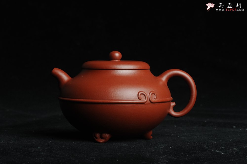 紫砂壶图片：美壶特惠 优质大红袍朱泥 做工精致三足束带一生所爱壶 茶人醉爱 - 美壶网