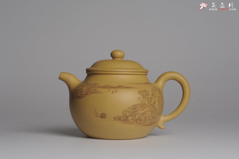 紫砂壶图片：美壶特惠 灰常好的本山段精工山水莲子壶 端庄秀雅 白云回望合 青霭入看无 - 美壶网