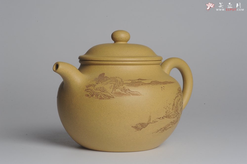 紫砂壶图片：美壶特惠 灰常好的本山段精工山水莲子壶 端庄秀雅 造化钟神秀 阴阳割昏晓 - 美壶网