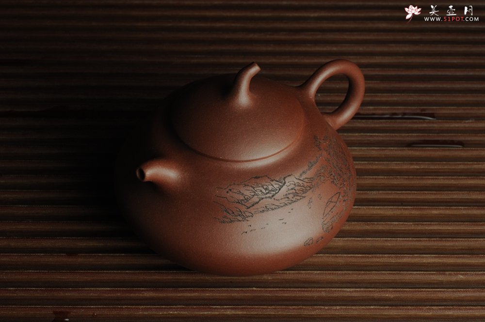 紫砂壶图片：美壶特惠 文气葫芦（福禄）壶 装饰山水 松风竹炉 - 美壶网