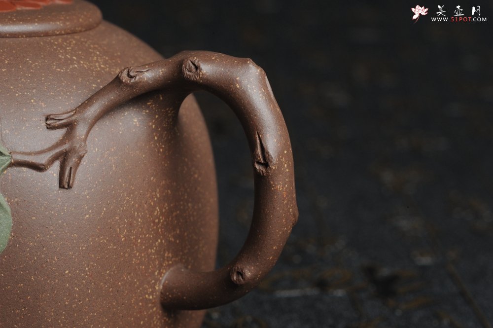 紫砂壶图片：美壶特惠 精工国色天香壶 贴叶精湛 - 美壶网