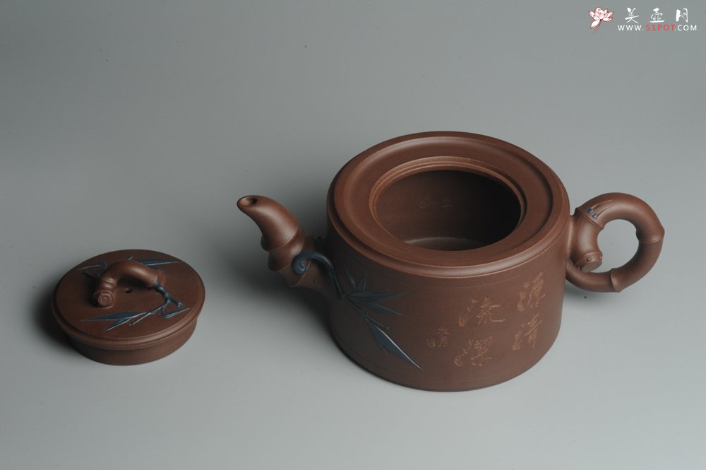 紫砂壶图片：精品大竹段壶 嵌盖难度大  气势磅礴 - 美壶网