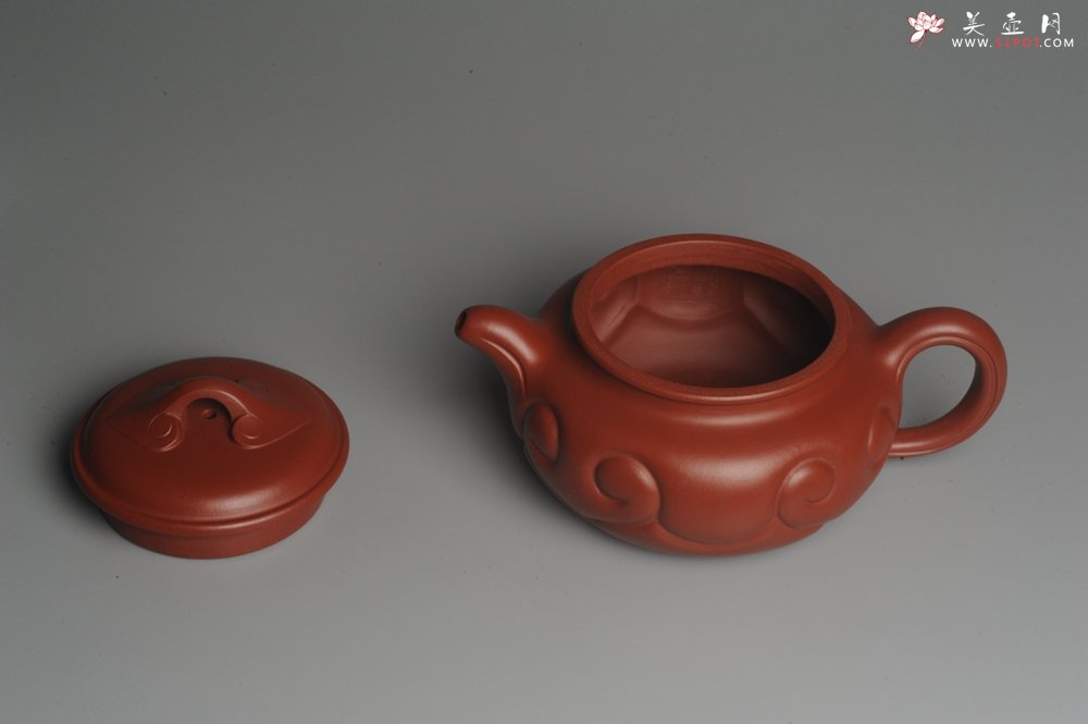 紫砂壶图片：美壶特惠 优质大红袍朱泥 精工仿古如意 - 美壶网