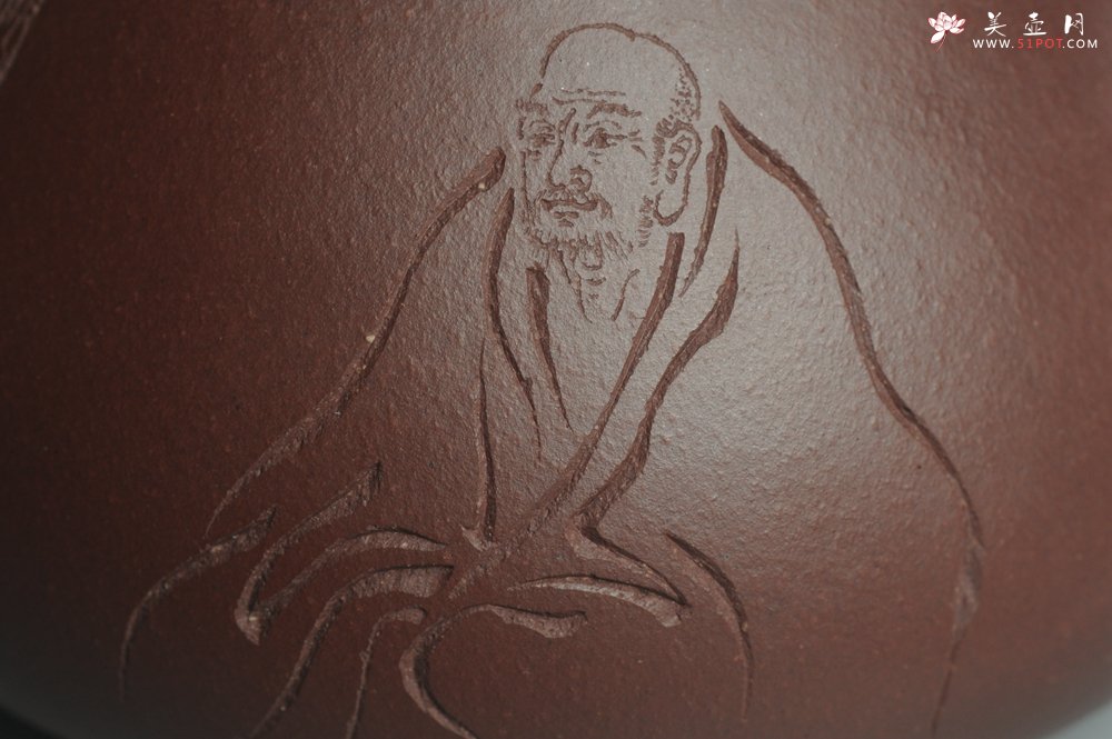 紫砂壶图片：美壶特惠 精致做工经典平盖饮者寿小石瓢 精刻人物 茶人醉爱 - 美壶网