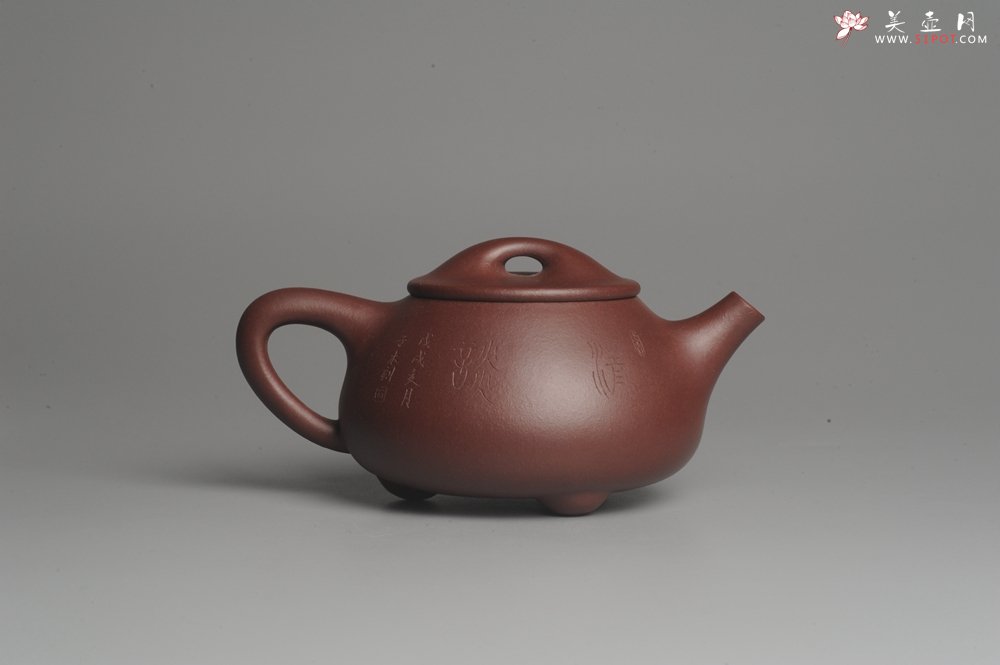 紫砂壶图片：美壶特惠 经典平盖小石瓢 满瓢（景舟石瓢）子木刻绘枯枝鸟 - 美壶网