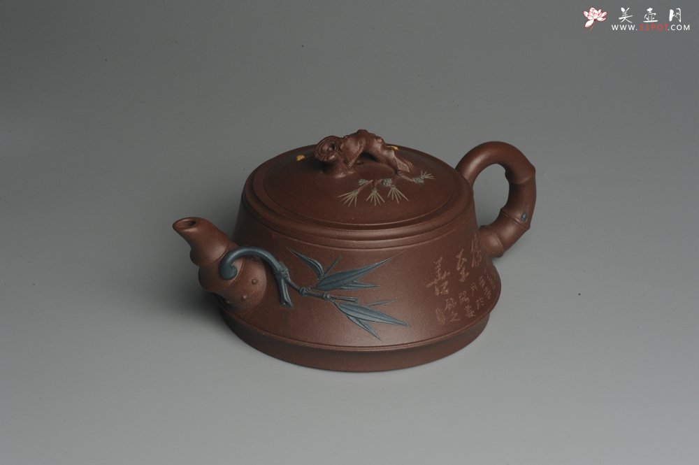 紫砂壶图片：美壶特惠 精工岁寒三友松竹梅 嵌盖难度大 文气雅致 - 美壶网