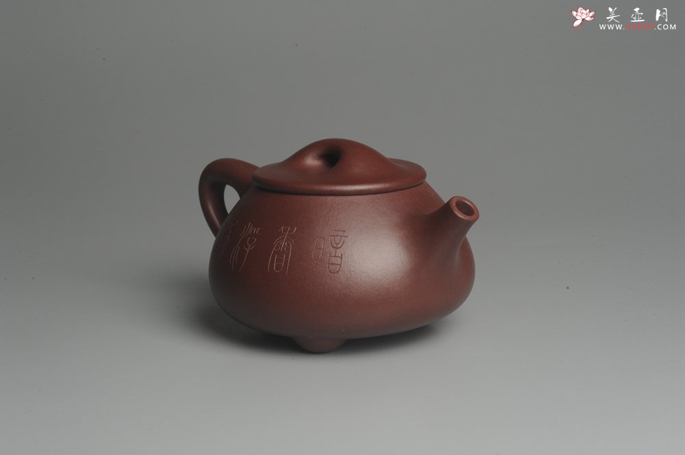 紫砂壶图片：美壶特惠 精致做工经典平盖小石瓢 精刻梅花 暗香浮动 灰常雅致 - 美壶网