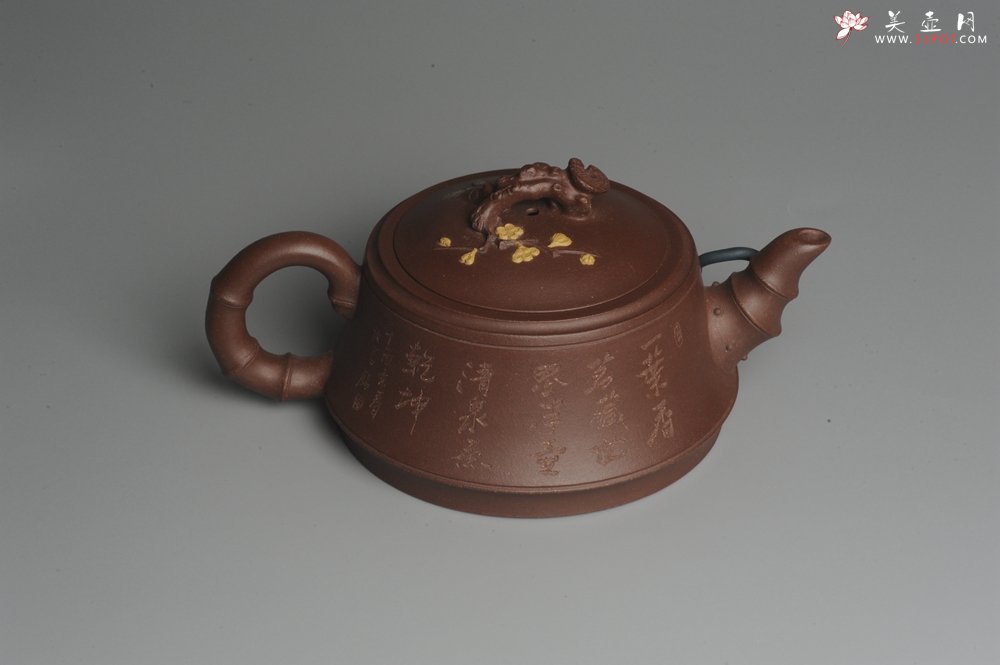 紫砂壶图片：美壶特惠 精工岁寒三友松竹梅 嵌盖难度大 文气雅致 - 美壶网