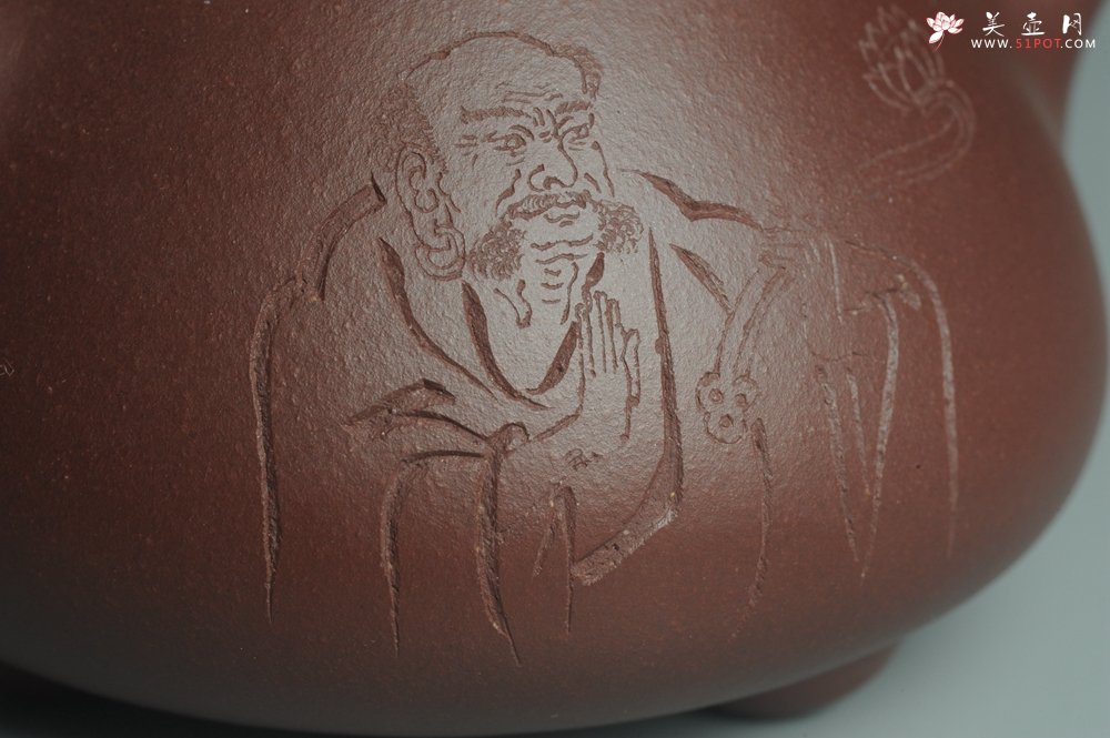 紫砂壶图片：美壶特惠 精致做工经典平盖无为小石瓢 精刻人物 茶人醉爱 - 美壶网