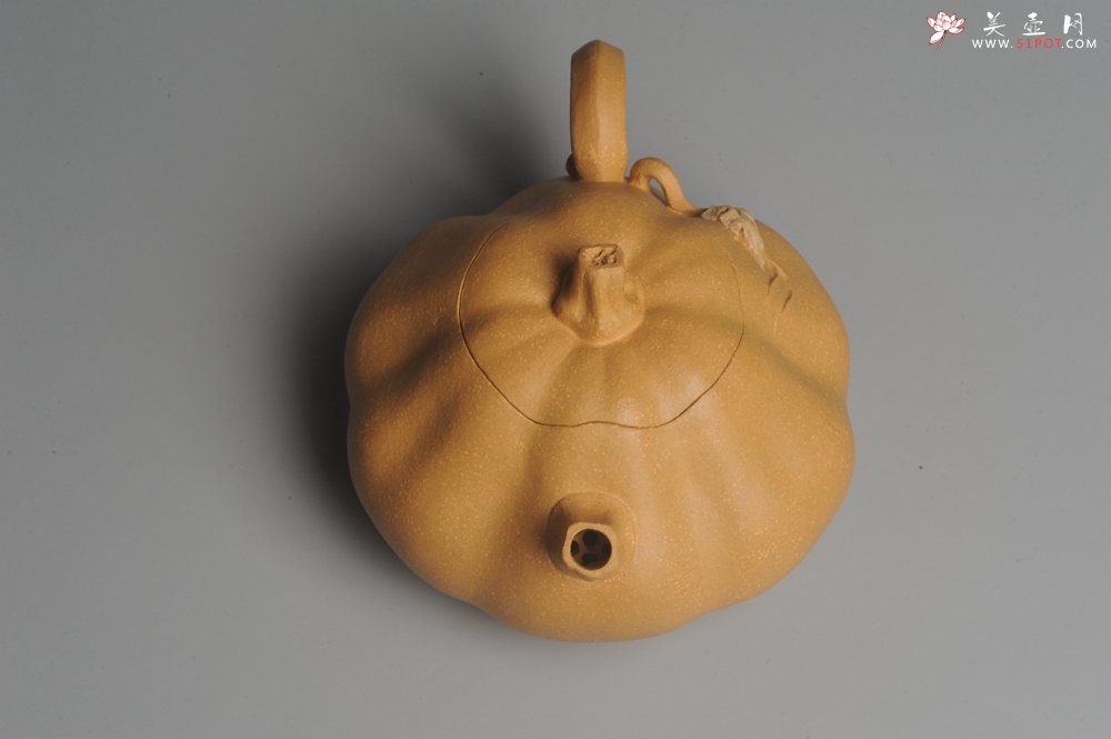 紫砂壶图片：美壶特惠 黄金段泥精致卡盖全手工仿生小南瓜 - 美壶网