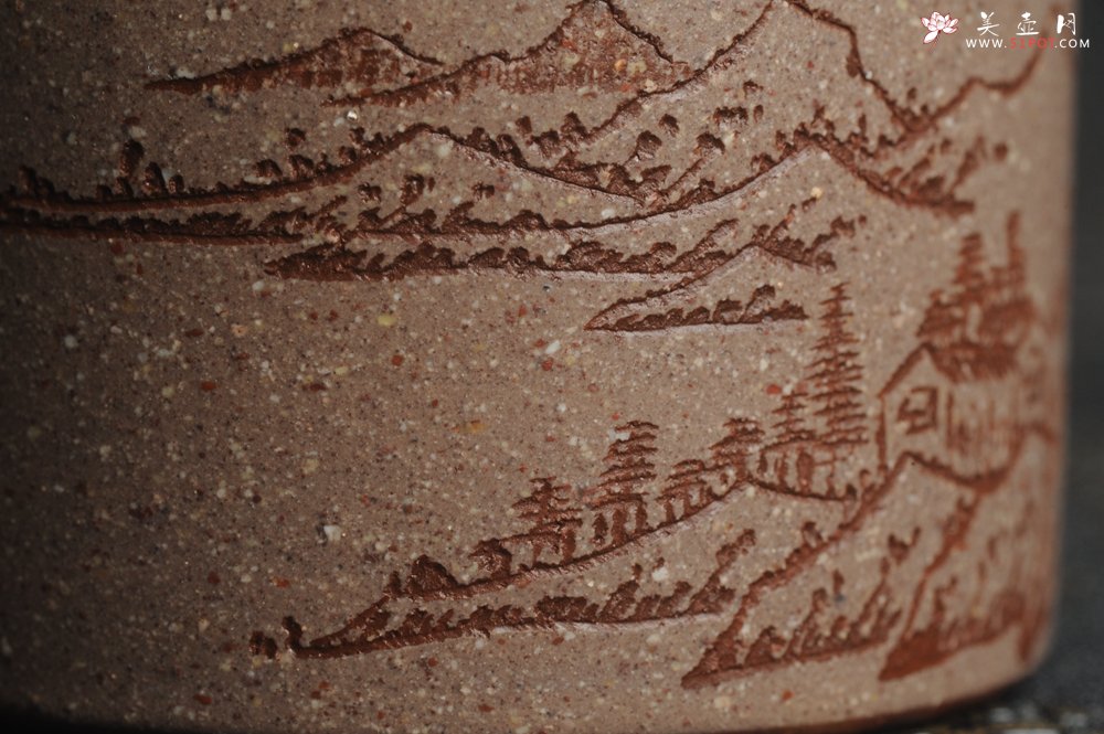 紫砂壶图片：美杯中秋特惠 雅致厚实 山居图 山水品茗杯 主人杯 - 美壶网