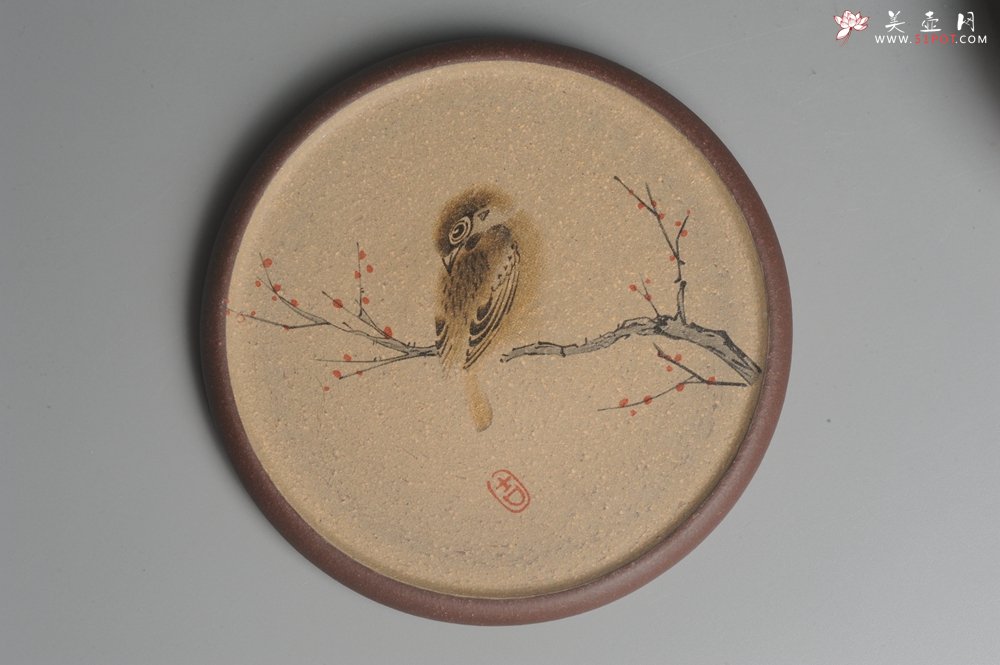 紫砂壶图片：款式一 美杯美垫特惠 精致彩绘泥绘花鸟品茗杯主人杯 杯垫一套 灰常漂亮 - 美壶网