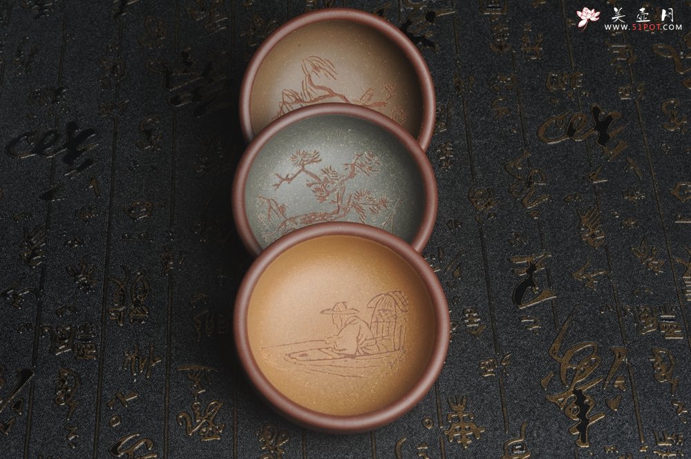 紫砂壶图片：美杯国庆特惠 精品好泥好工好刻雅致厚实品茗杯 主人杯 一套三只 送礼佳品 - 美壶网