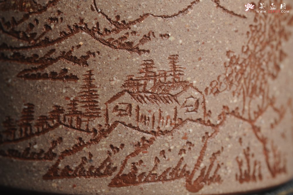 紫砂壶图片：美杯中秋特惠 雅致厚实 山居图 山水品茗杯 主人杯 - 美壶网