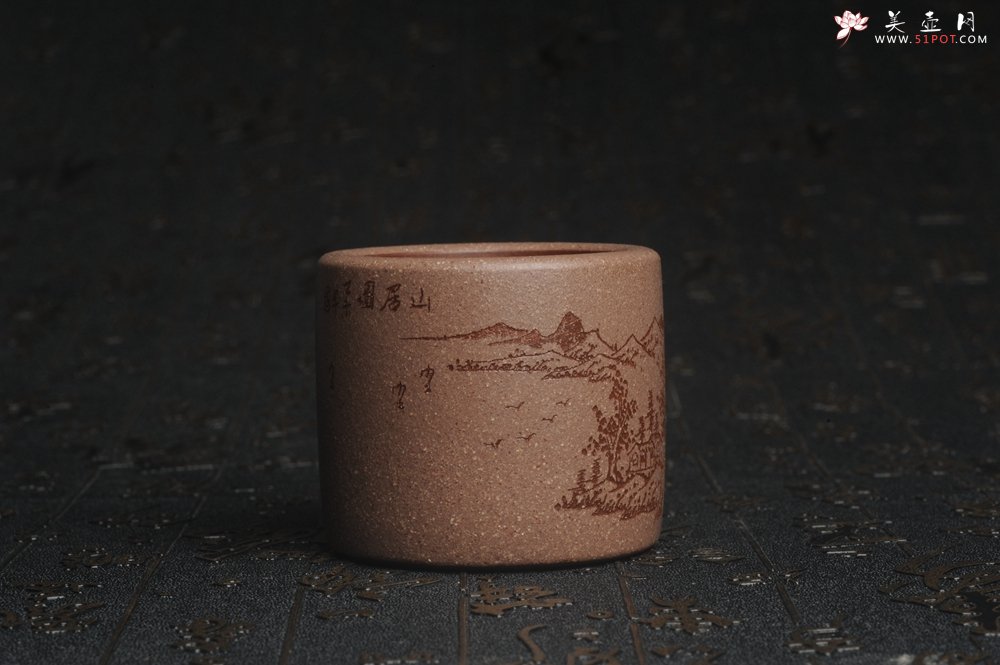 紫砂壶图片：美杯特惠 精品好泥好工好刻雅致厚实品茗杯 缸杯 山居图 - 美壶网
